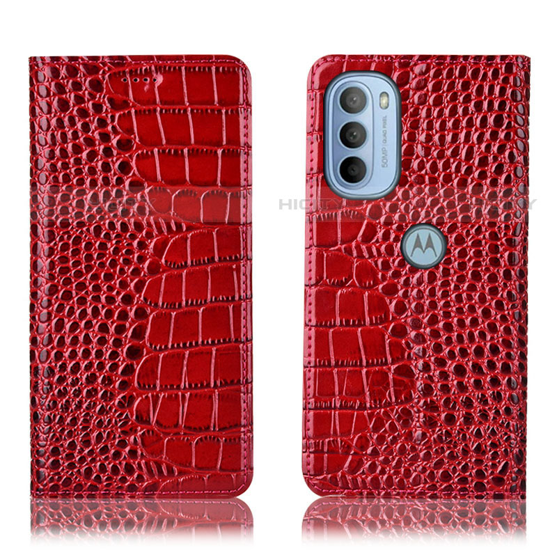 Custodia Portafoglio In Pelle Cover con Supporto H08P per Motorola Moto G31 Rosso