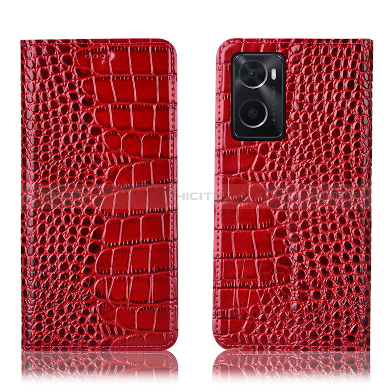 Custodia Portafoglio In Pelle Cover con Supporto H08P per Oppo A76 Rosso