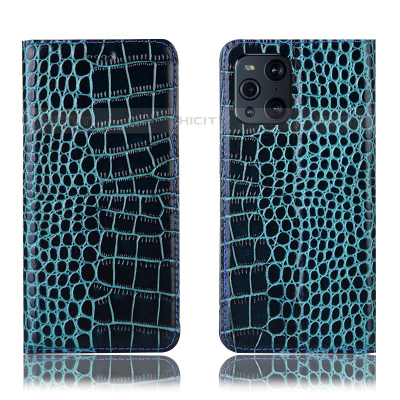 Custodia Portafoglio In Pelle Cover con Supporto H08P per Oppo Find X3 Pro 5G Blu