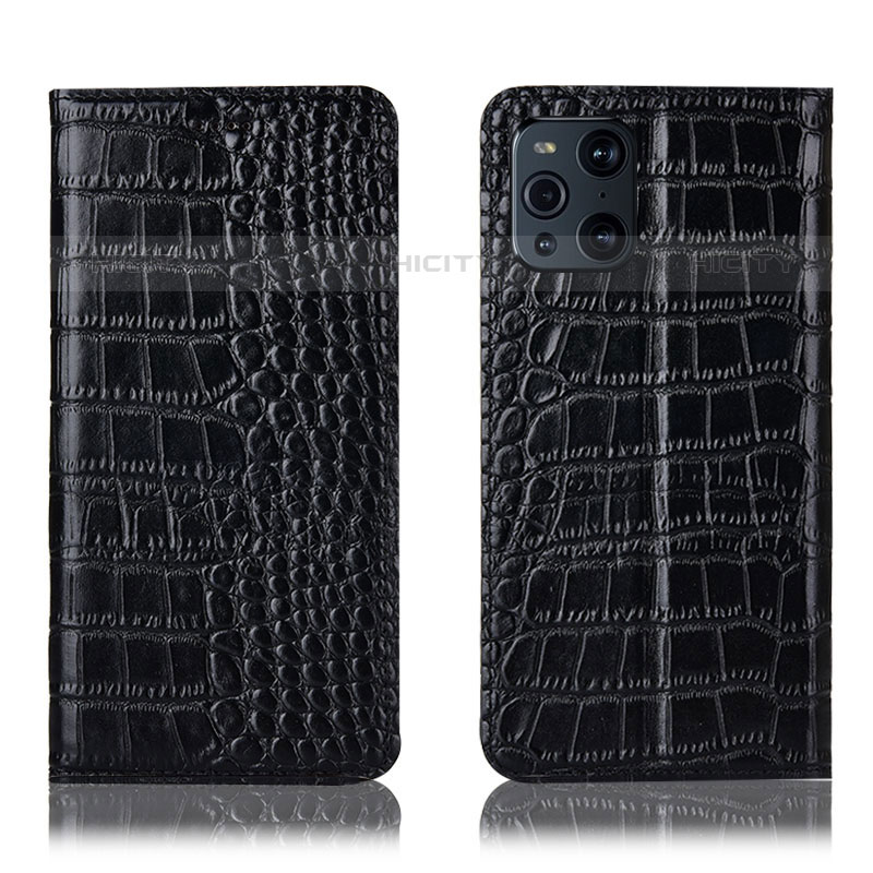 Custodia Portafoglio In Pelle Cover con Supporto H08P per Oppo Find X3 Pro 5G Nero