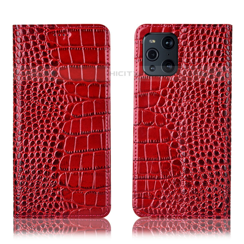 Custodia Portafoglio In Pelle Cover con Supporto H08P per Oppo Find X3 Pro 5G Rosso