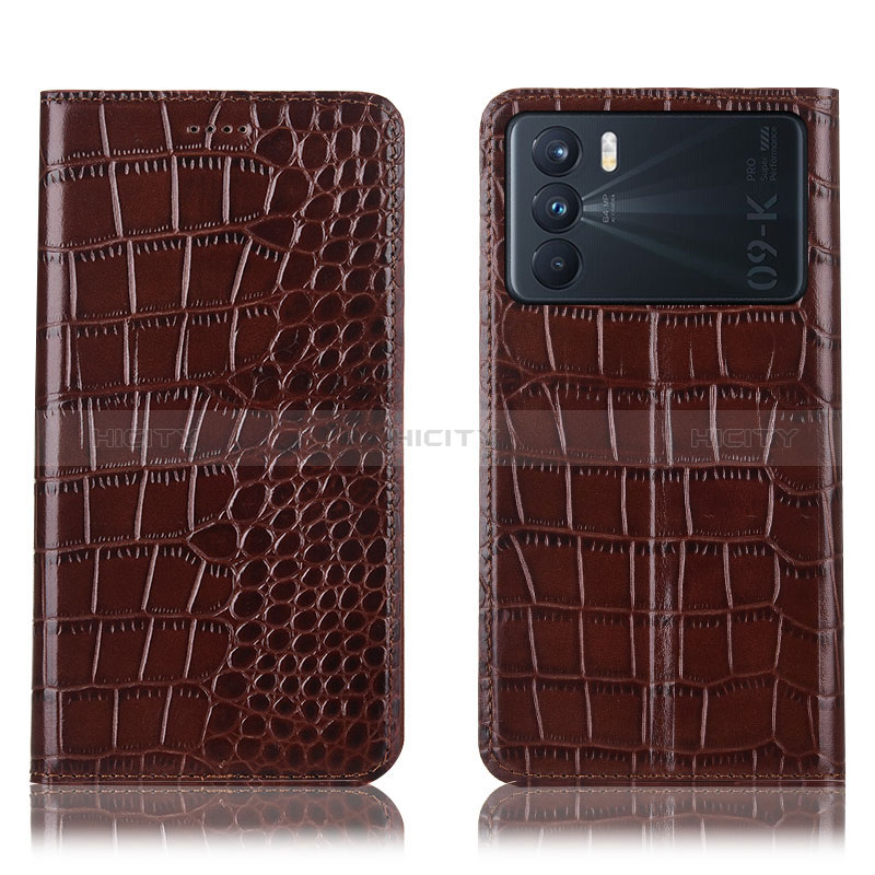 Custodia Portafoglio In Pelle Cover con Supporto H08P per Oppo K9 Pro 5G Marrone