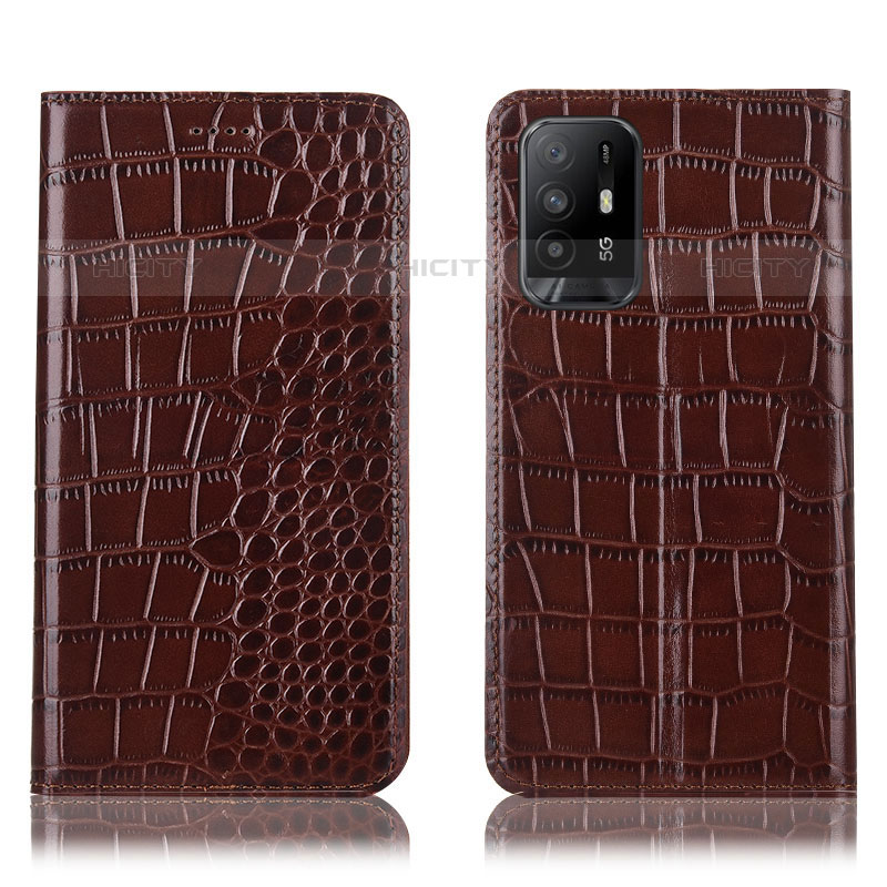 Custodia Portafoglio In Pelle Cover con Supporto H08P per Oppo Reno5 Z 5G Marrone