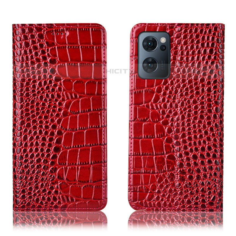 Custodia Portafoglio In Pelle Cover con Supporto H08P per Oppo Reno7 5G Rosso