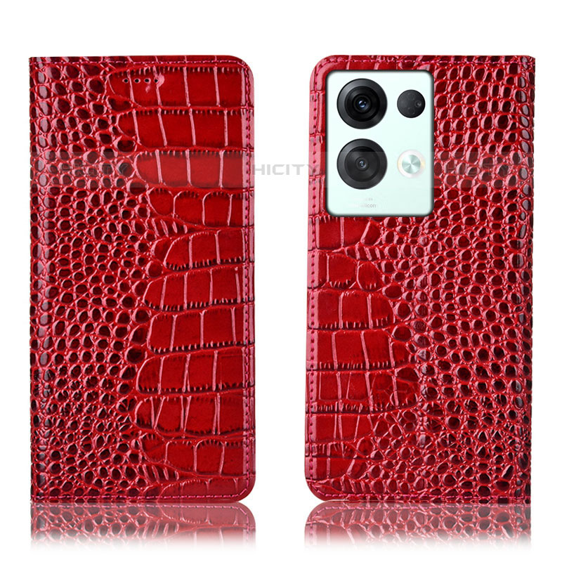 Custodia Portafoglio In Pelle Cover con Supporto H08P per Oppo Reno8 Pro 5G Rosso