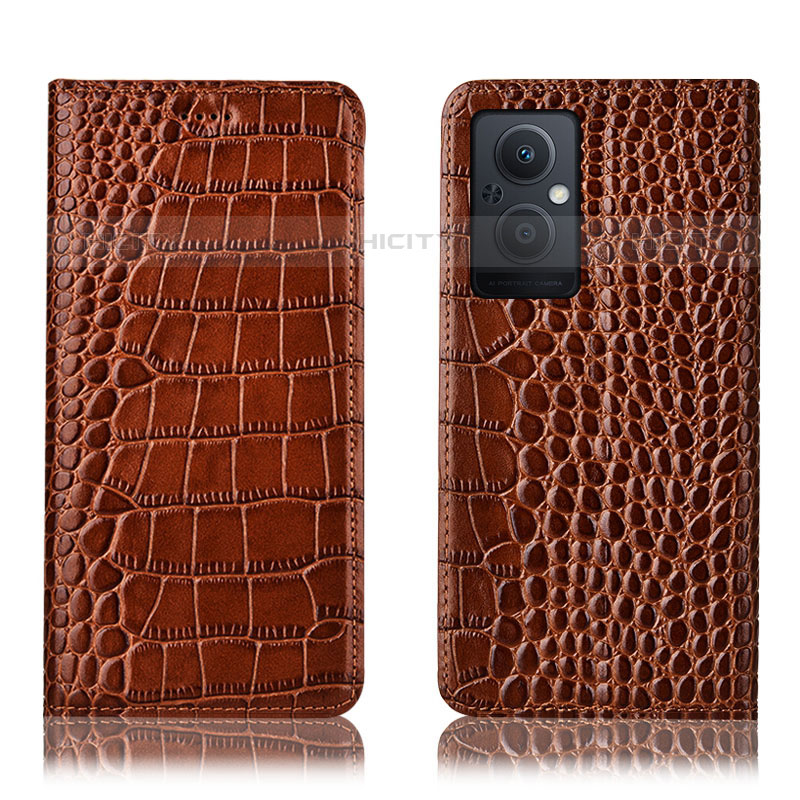 Custodia Portafoglio In Pelle Cover con Supporto H08P per Oppo Reno8 Z 5G Marrone Chiaro