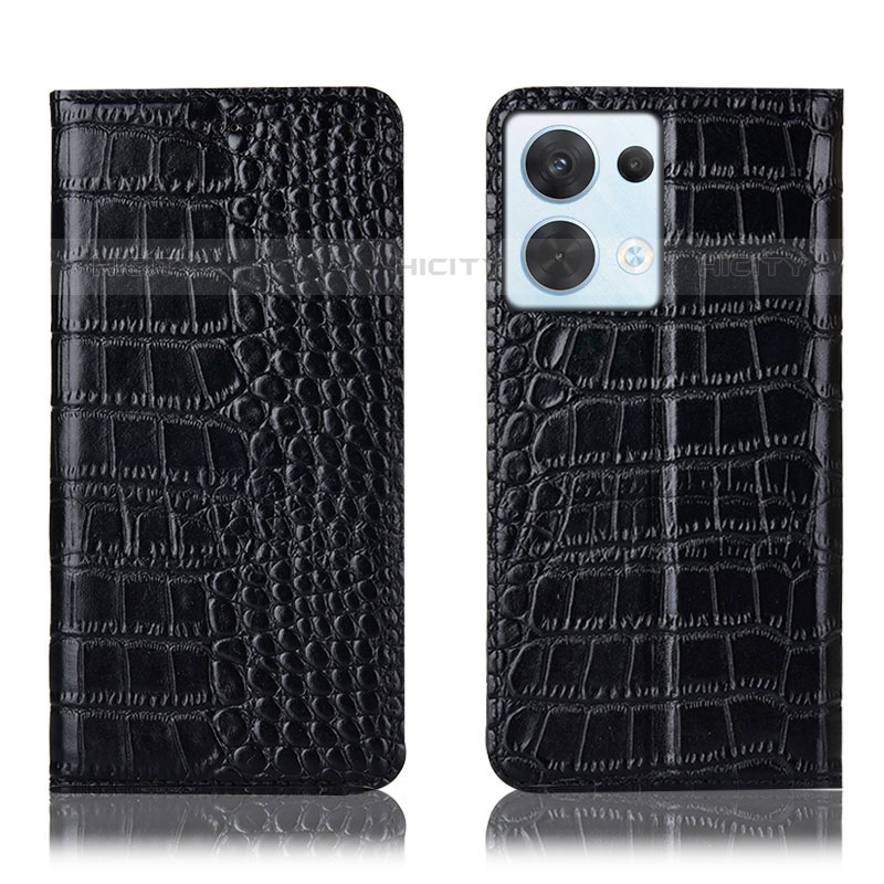 Custodia Portafoglio In Pelle Cover con Supporto H08P per Oppo Reno9 Pro 5G Nero