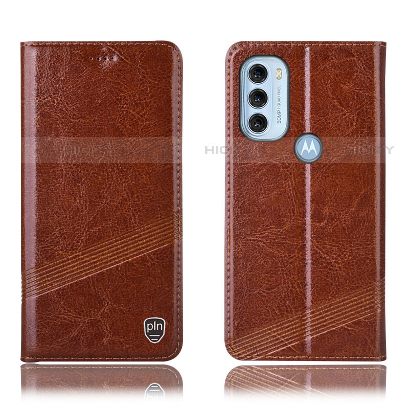 Custodia Portafoglio In Pelle Cover con Supporto H09P per Motorola Moto G71 5G Marrone Chiaro