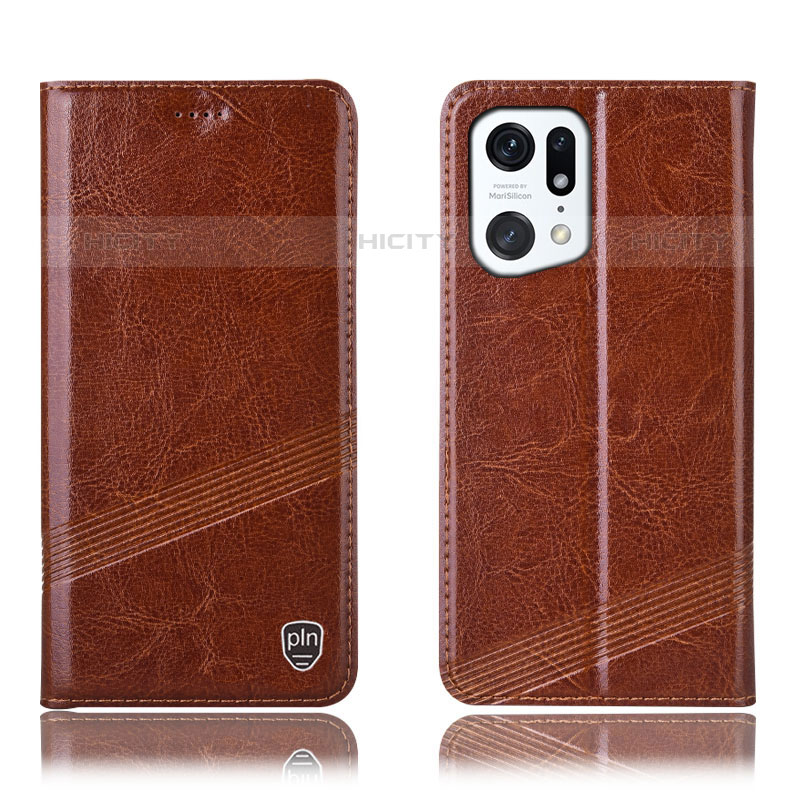 Custodia Portafoglio In Pelle Cover con Supporto H09P per Oppo Find X5 Pro 5G Marrone Chiaro