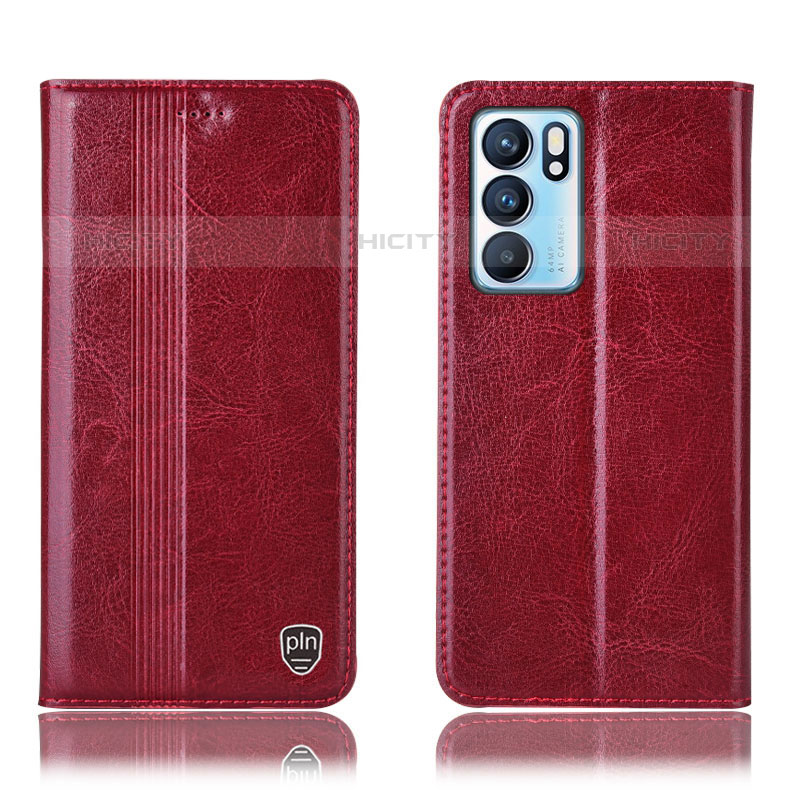 Custodia Portafoglio In Pelle Cover con Supporto H09P per Oppo Reno6 5G Rosso