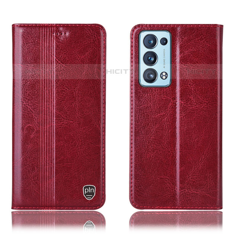 Custodia Portafoglio In Pelle Cover con Supporto H09P per Oppo Reno6 Pro 5G Rosso