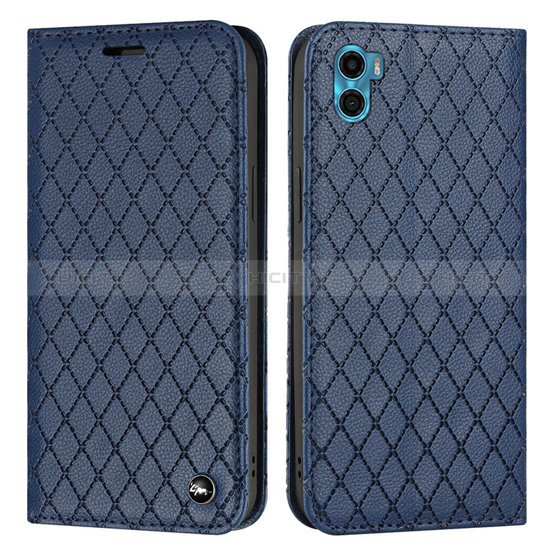 Custodia Portafoglio In Pelle Cover con Supporto H09X per Motorola Moto E22S Blu