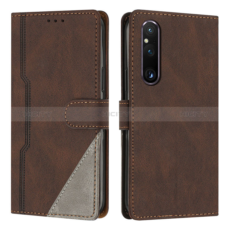 Custodia Portafoglio In Pelle Cover con Supporto H09X per Sony Xperia 1 V Marrone