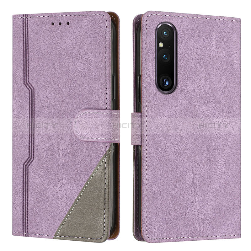 Custodia Portafoglio In Pelle Cover con Supporto H09X per Sony Xperia 1 V Viola