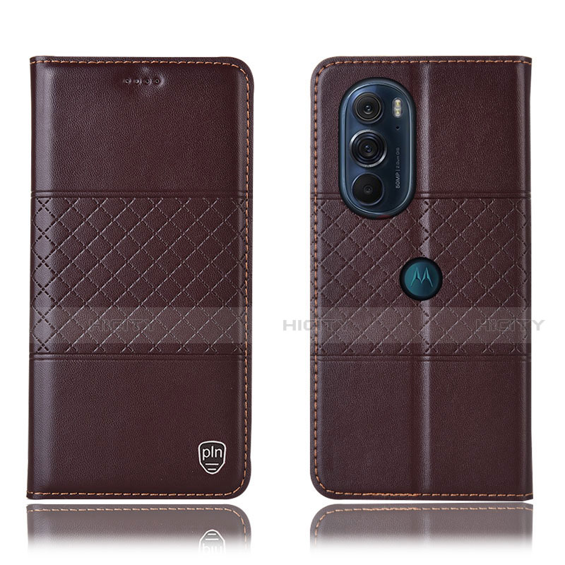 Custodia Portafoglio In Pelle Cover con Supporto H10P per Motorola Moto Edge 30 Pro 5G Marrone