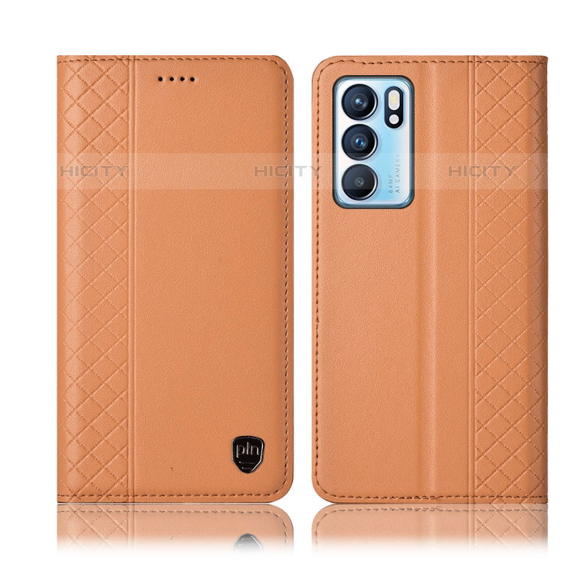 Custodia Portafoglio In Pelle Cover con Supporto H10P per Oppo Reno6 5G Arancione