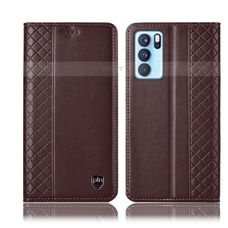 Custodia Portafoglio In Pelle Cover con Supporto H10P per Oppo Reno6 Pro 5G India Marrone