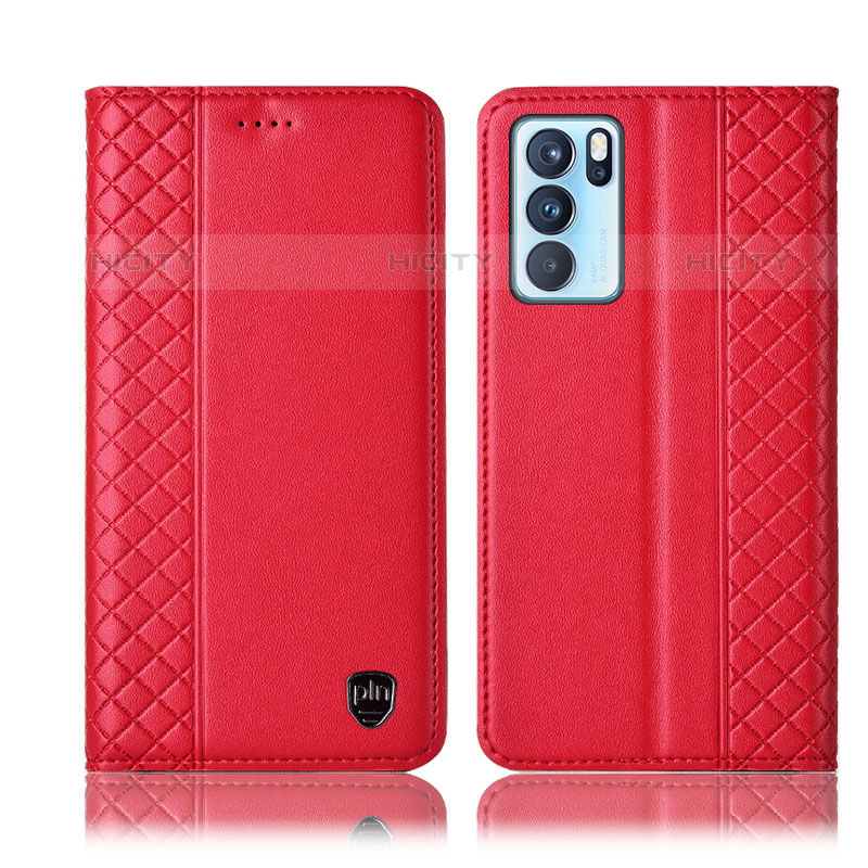 Custodia Portafoglio In Pelle Cover con Supporto H10P per Oppo Reno6 Pro 5G India Rosso