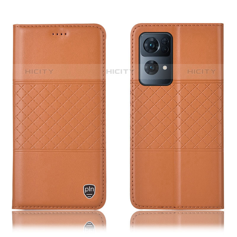 Custodia Portafoglio In Pelle Cover con Supporto H10P per Oppo Reno7 Pro 5G Arancione