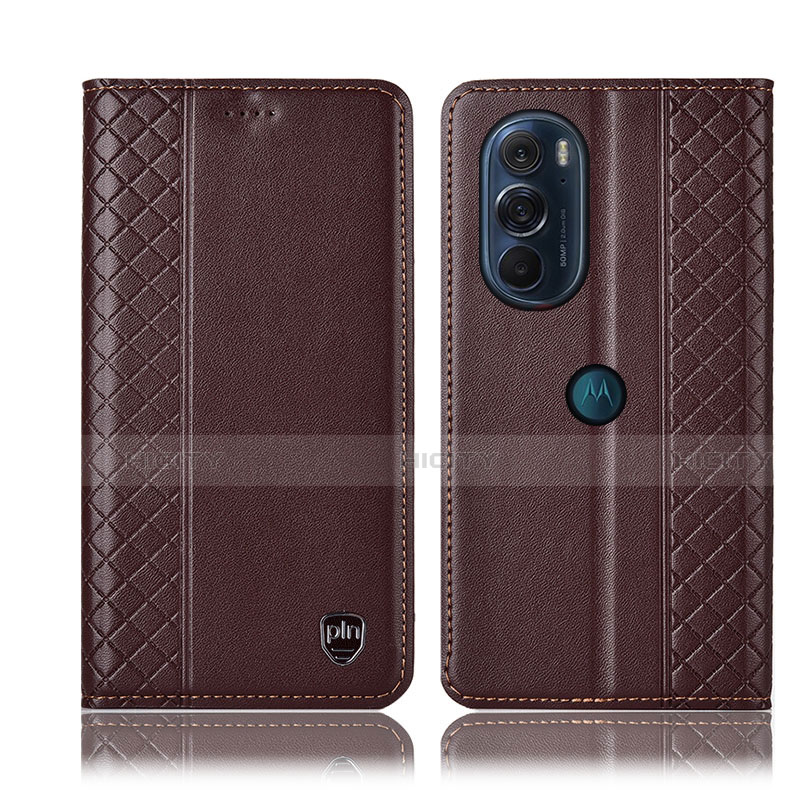 Custodia Portafoglio In Pelle Cover con Supporto H11P per Motorola Moto Edge 30 Pro 5G Marrone