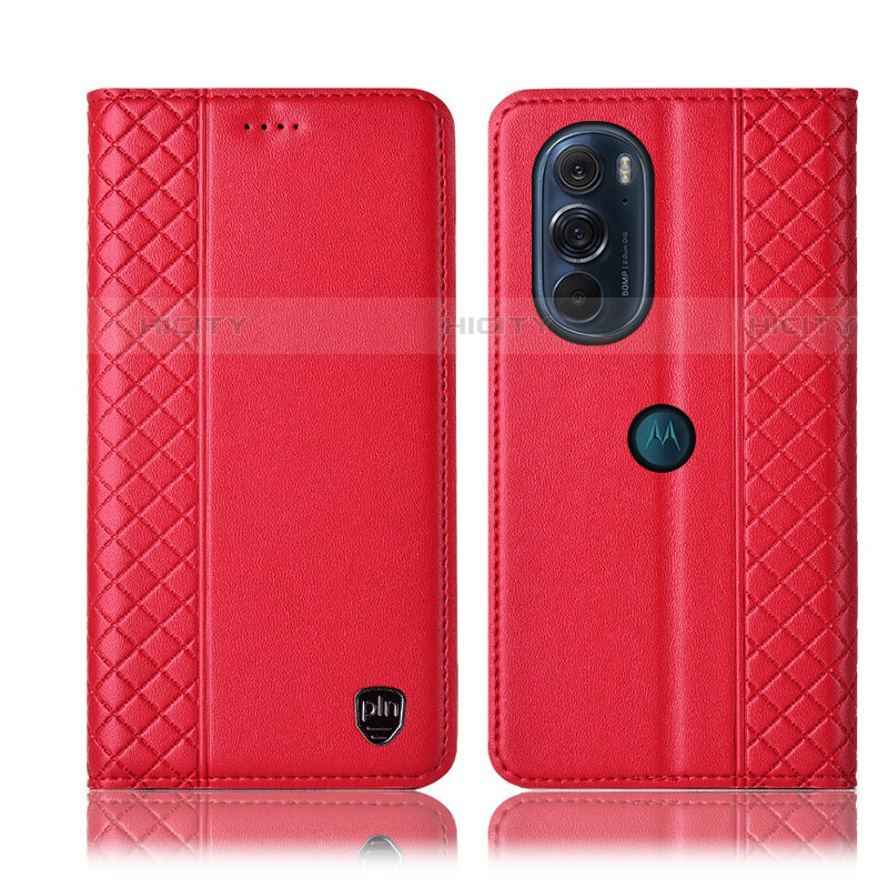 Custodia Portafoglio In Pelle Cover con Supporto H11P per Motorola Moto Edge Plus (2022) 5G Rosso