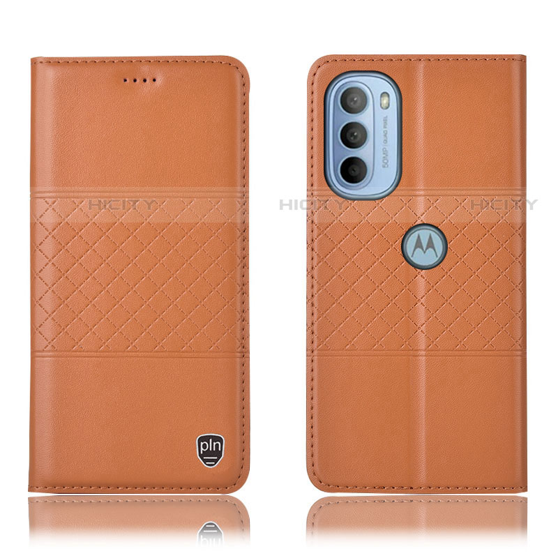 Custodia Portafoglio In Pelle Cover con Supporto H11P per Motorola Moto G41 Arancione