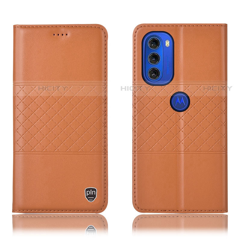 Custodia Portafoglio In Pelle Cover con Supporto H11P per Motorola Moto G51 5G Arancione