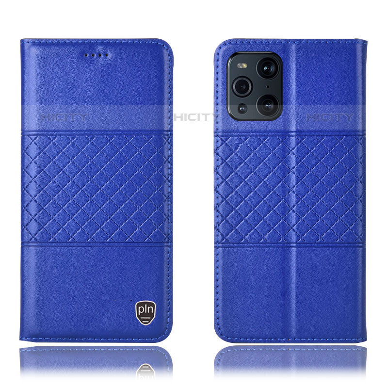 Custodia Portafoglio In Pelle Cover con Supporto H11P per Oppo Find X3 Pro 5G Blu