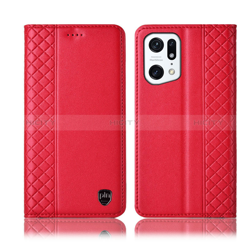 Custodia Portafoglio In Pelle Cover con Supporto H11P per Oppo Find X5 5G Rosso