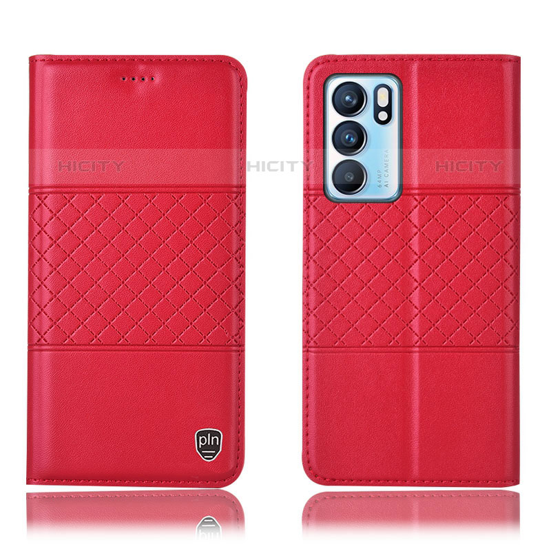 Custodia Portafoglio In Pelle Cover con Supporto H11P per Oppo Reno6 5G Rosso