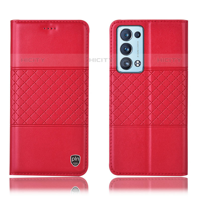 Custodia Portafoglio In Pelle Cover con Supporto H11P per Oppo Reno6 Pro 5G Rosso