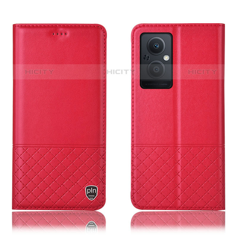 Custodia Portafoglio In Pelle Cover con Supporto H11P per Oppo Reno7 Lite 5G Rosso