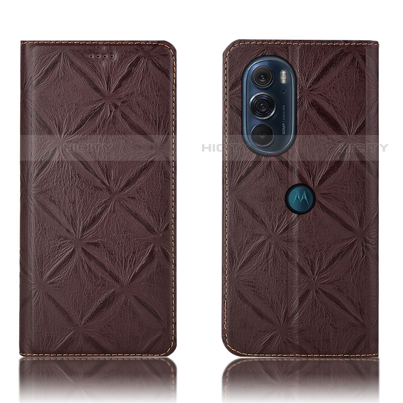 Custodia Portafoglio In Pelle Cover con Supporto H15P per Motorola Moto Edge Plus (2022) 5G Marrone