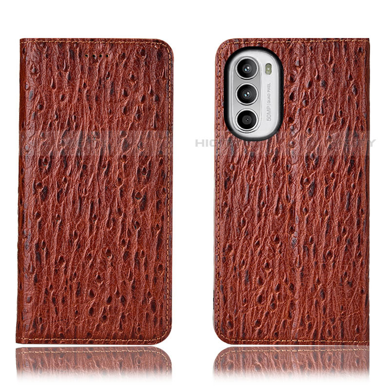 Custodia Portafoglio In Pelle Cover con Supporto H15P per Motorola Moto G71s 5G Marrone