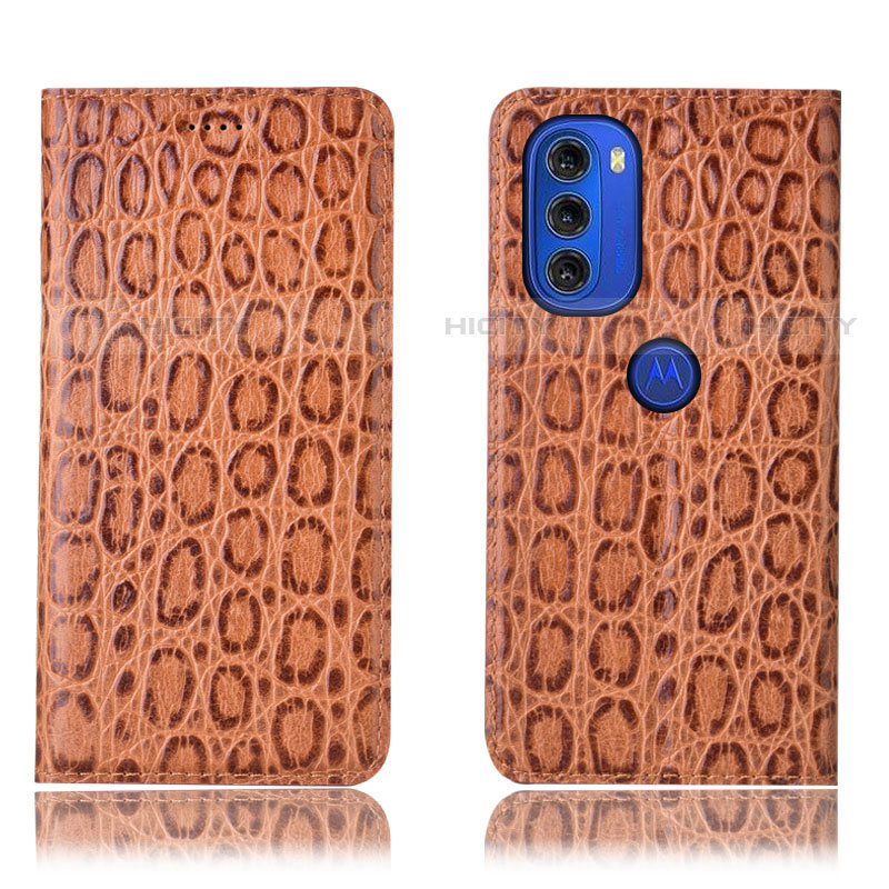 Custodia Portafoglio In Pelle Cover con Supporto H16P per Motorola Moto G51 5G Marrone Chiaro