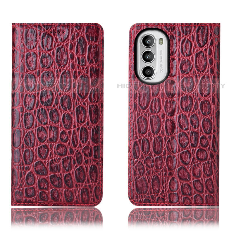 Custodia Portafoglio In Pelle Cover con Supporto H16P per Motorola Moto G82 5G Rosso