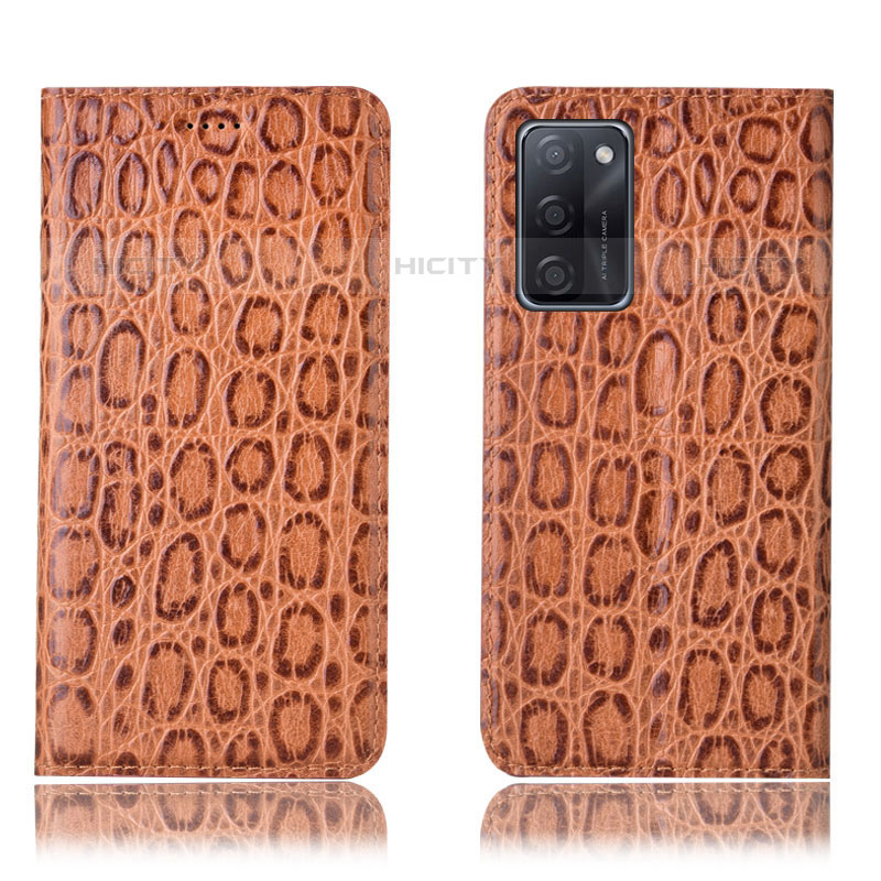 Custodia Portafoglio In Pelle Cover con Supporto H16P per Oppo A55S 5G Marrone Chiaro