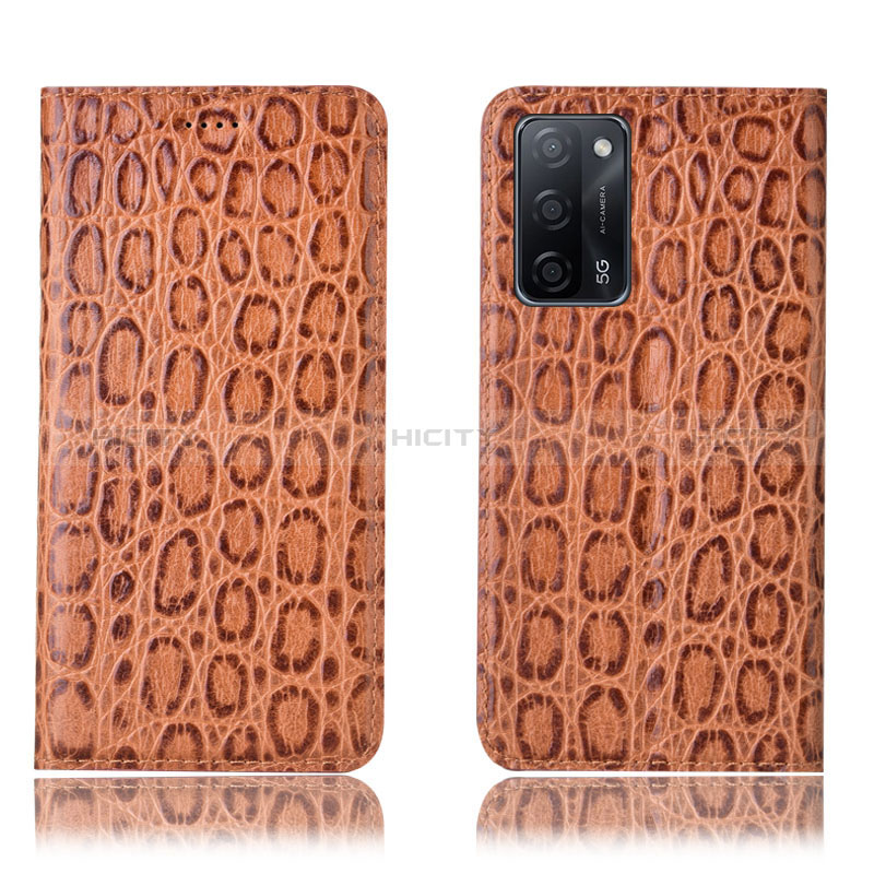 Custodia Portafoglio In Pelle Cover con Supporto H16P per Oppo A56 5G Marrone Chiaro