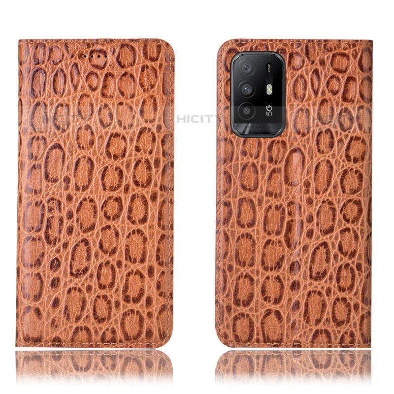 Custodia Portafoglio In Pelle Cover con Supporto H16P per Oppo A95 5G Marrone Chiaro