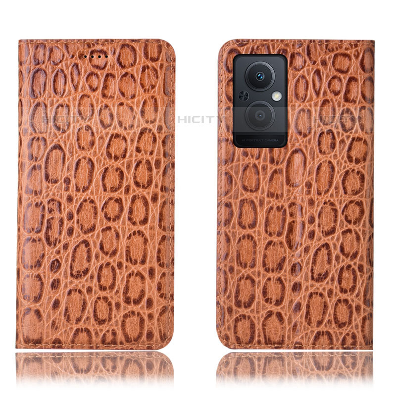 Custodia Portafoglio In Pelle Cover con Supporto H16P per Oppo F21 Pro 5G Marrone Chiaro