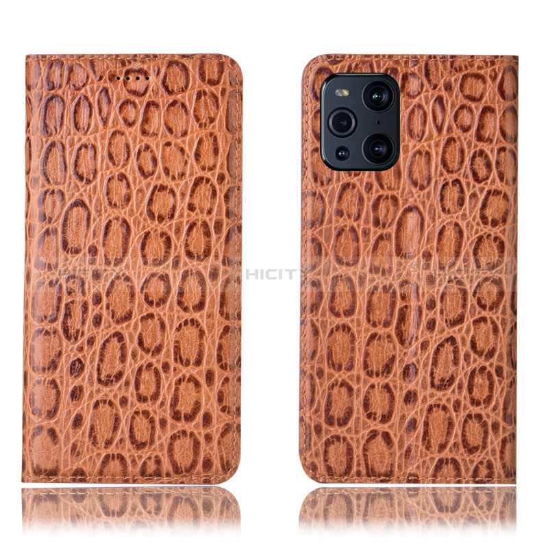 Custodia Portafoglio In Pelle Cover con Supporto H16P per Oppo Find X3 5G Marrone Chiaro