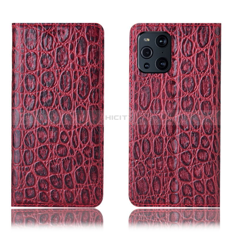 Custodia Portafoglio In Pelle Cover con Supporto H16P per Oppo Find X3 5G Rosso