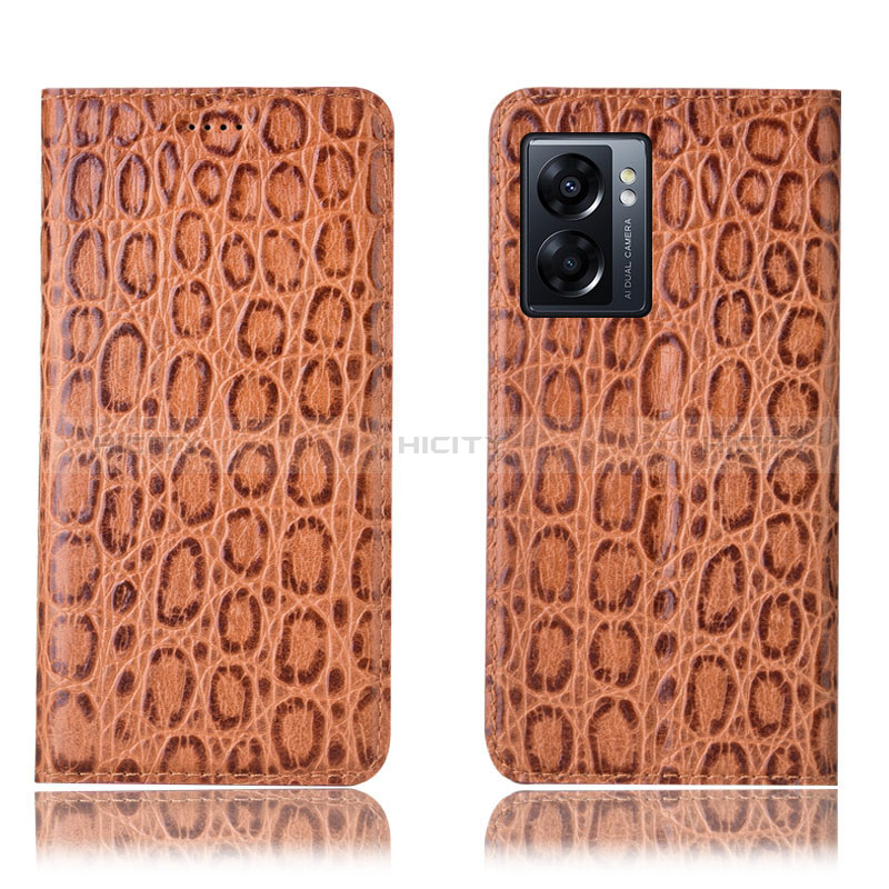 Custodia Portafoglio In Pelle Cover con Supporto H16P per Oppo K10 5G India Marrone Chiaro