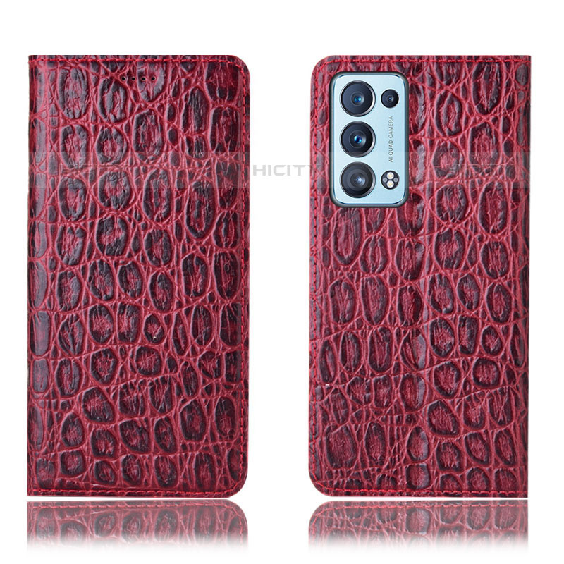 Custodia Portafoglio In Pelle Cover con Supporto H16P per Oppo Reno6 Pro 5G Rosso