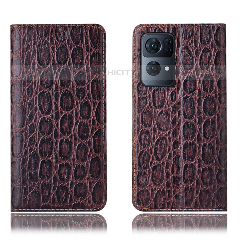 Custodia Portafoglio In Pelle Cover con Supporto H16P per Oppo Reno7 Pro 5G Marrone