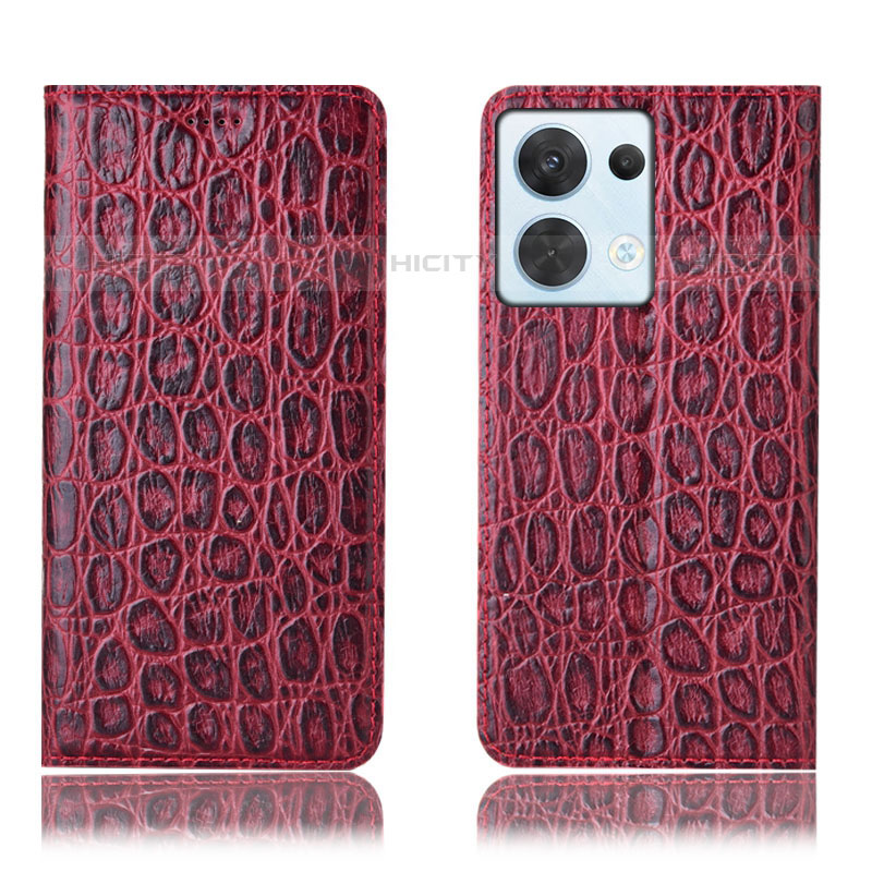 Custodia Portafoglio In Pelle Cover con Supporto H16P per Oppo Reno8 5G Rosso