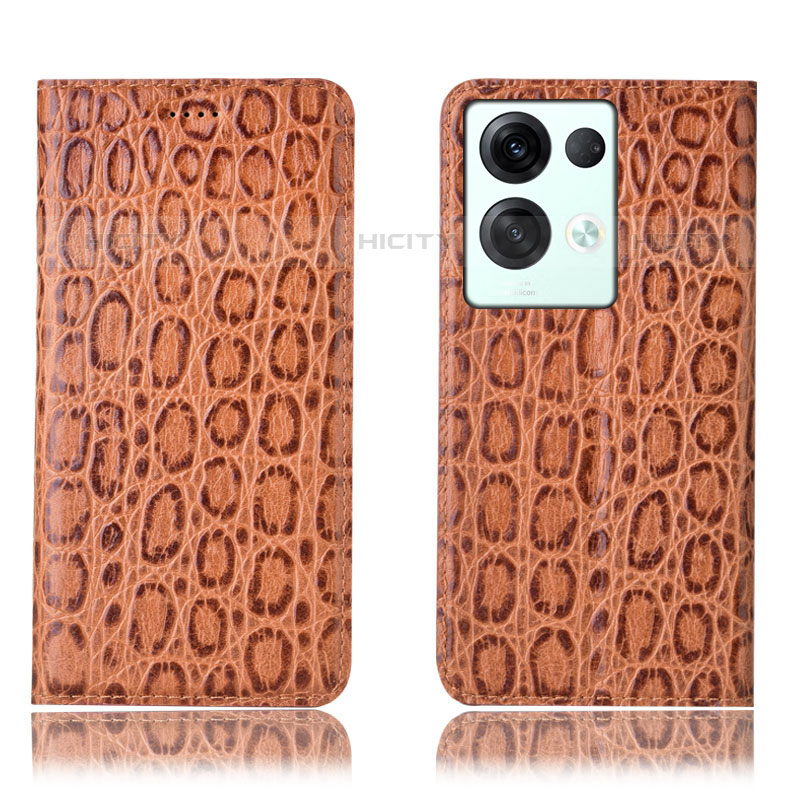 Custodia Portafoglio In Pelle Cover con Supporto H16P per Oppo Reno8 Pro 5G Marrone Chiaro