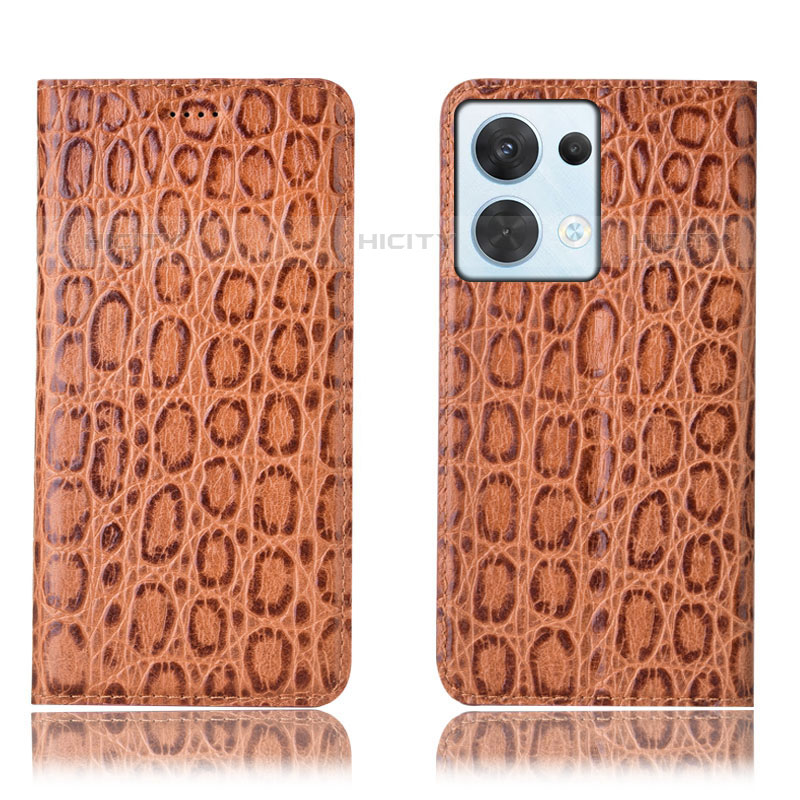 Custodia Portafoglio In Pelle Cover con Supporto H16P per Oppo Reno9 Pro 5G Marrone Chiaro