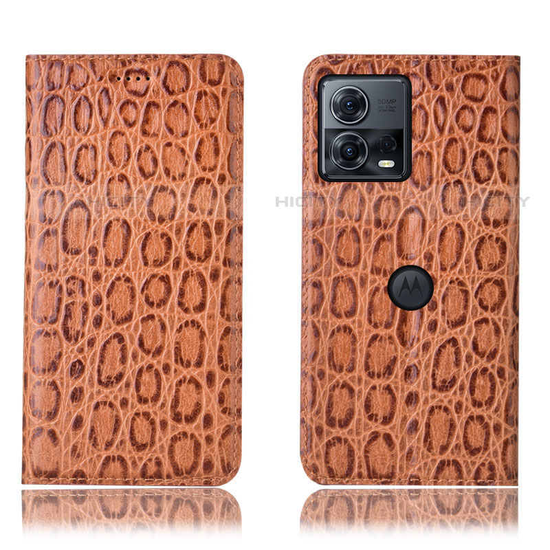 Custodia Portafoglio In Pelle Cover con Supporto H18P per Motorola Moto Edge S30 Pro 5G Marrone Chiaro