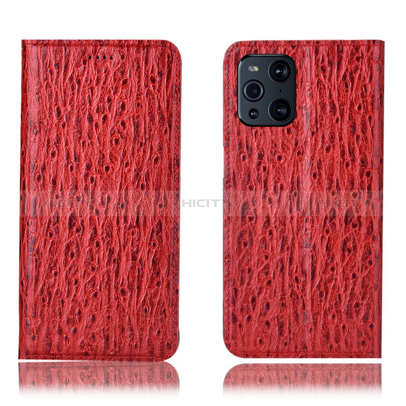 Custodia Portafoglio In Pelle Cover con Supporto H18P per Oppo Find X3 5G Rosso